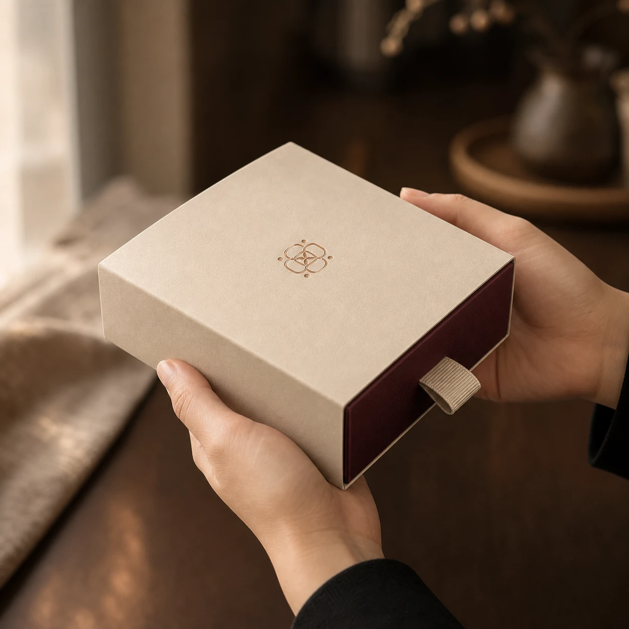 Chocolate box presented in two hands