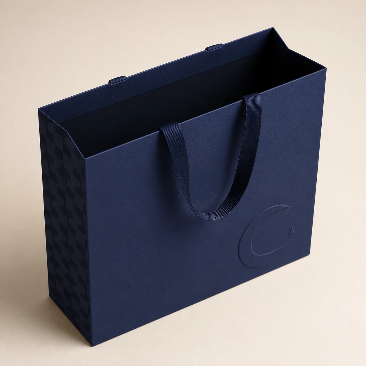Open shopping bag showing reinforced folds