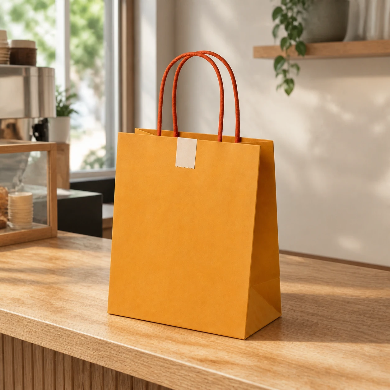 Paper bag on a retail counter