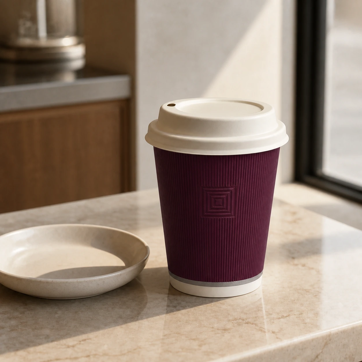 Paper cup on a café counter