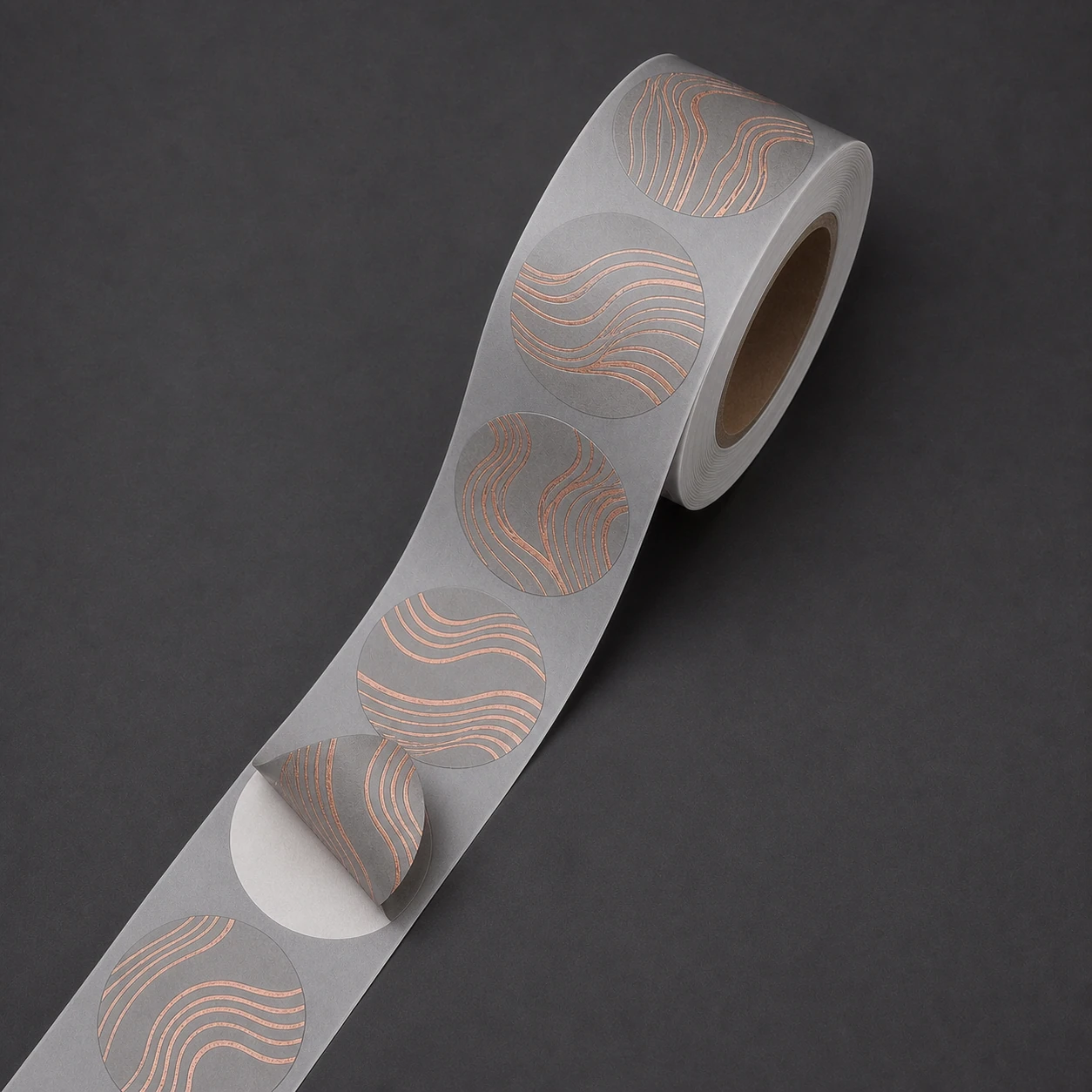 Label roll with one sticker partly lifted