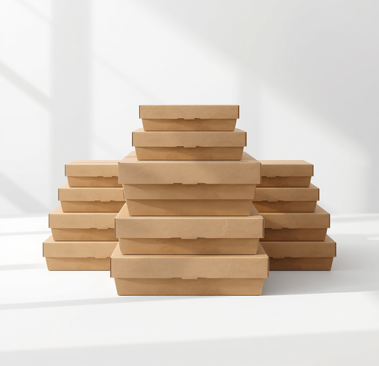 Paper food-service packaging in natural tones
